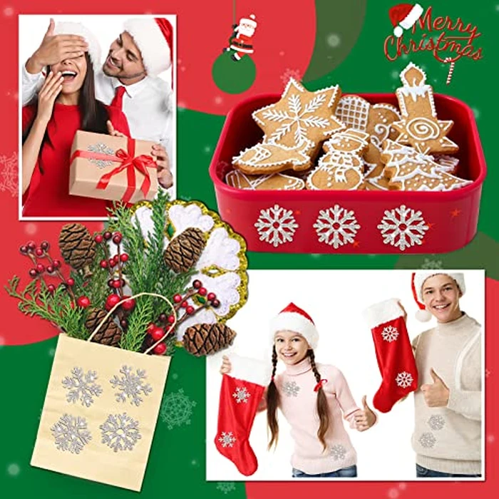 Geosar 20 Pcs Christmas Snowflake Patches Chenille Xmas Iron on Patches Self Adhesive Snowflake Applique Glitter Rhinestone Patch Sticker for Clothes Hat Jacket Dress Jeans DIY, Silver White by Geosar - Image 6