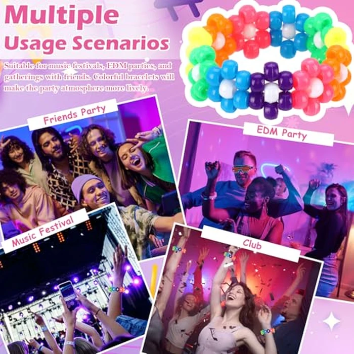 3 Pcs Flower Kandi Bracelets Neon Colored Stretch Rave Candy Bracelets Multi Color Beaded Flower Kandi Cuff Rave Accessories Jewelry Music Party Favor for Women Friends EDM Party Music Festival by SMAODSGN - Image 6