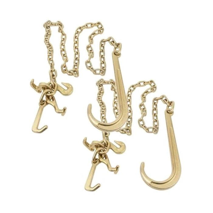Mytee Products 2 Pack 5/16" x6' Leg G70 15" Long Shank J Hook Tow Chain w/RTJ Cluster Hook & Grab Hook - 4700 lbs WLL Heavy Duty Transport Truck Chain for Car Wrecker Recovery - Towing Equipment by Mytee Products - Used - Like New condition