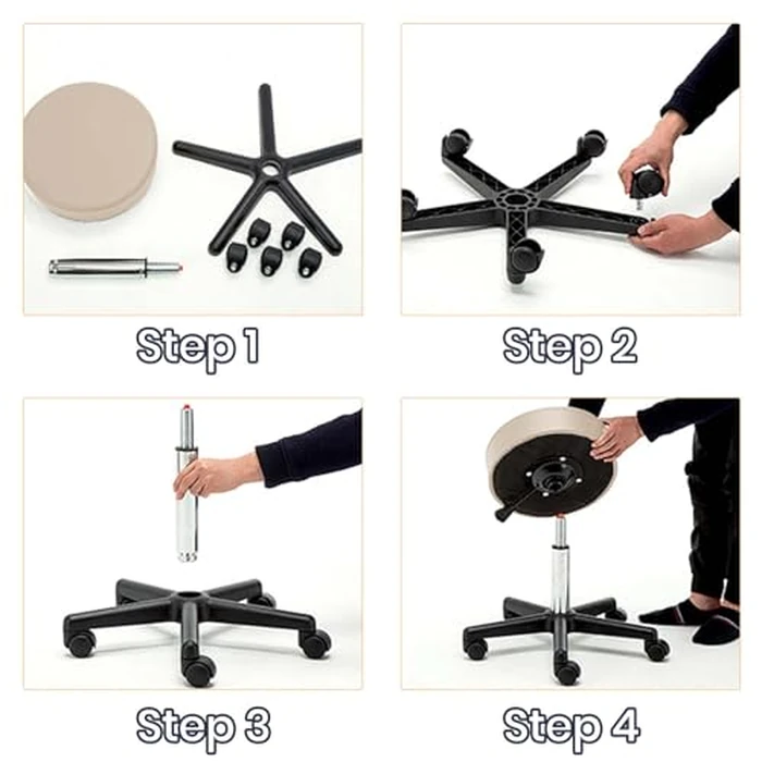 GEN'C BÉAUTY Salon Stool Height Adjustable Rolling Stool Task Chair Stool for Drafting Guitar Lab Tattoo Workbench Medical (Beige) by GEN'C BÉAUTY - Image 7