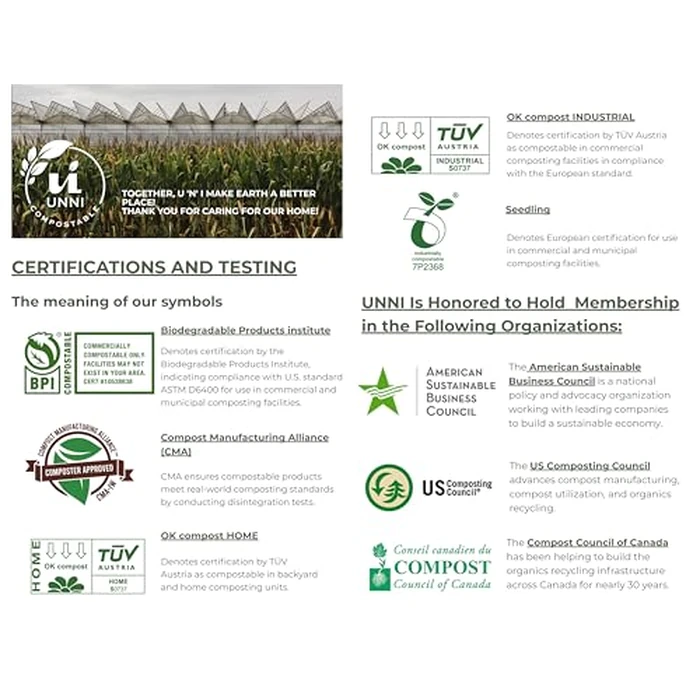 UNNI Compostable Trash Bags, 2.6 Gallon / 9.84 Liter, 200 Count, Extra Thick 0.71 Mil Small Kitchen Food Scrap Bin Liners, Certified by BPI, CMA & OK compost HOME, Meets the ASTM D6400 Standard by UNNI - Image 1