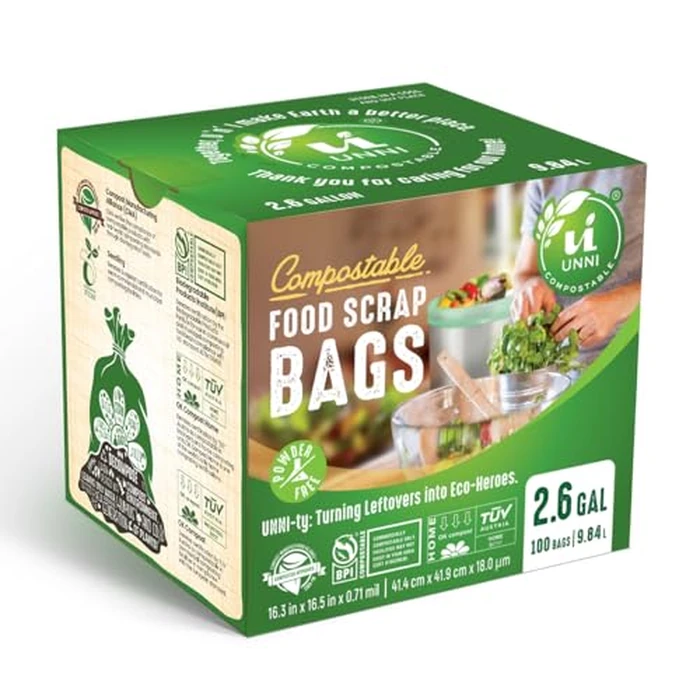 UNNI Compostable Trash Bags, 2.6 Gallon / 9.84 Liter, 200 Count, Extra Thick 0.71 Mil Small Kitchen Food Scrap Bin Liners, Certified by BPI, CMA & OK compost HOME, Meets the ASTM D6400 Standard by UNNI - Image 5