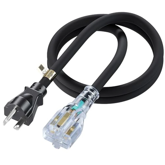 6-Feet (1.8Meter) 20 Amp-250 Volt Nema 6-20P Extension Cord, 12AWG Nema 6-20 Heavy Duty Extension Cable, Nema 6-15/20R T-Blade Cord with Red Indicator Light, Black Color for Air Conditioner Etc. by Plugrand - Used - Like New condition - CA$22.22