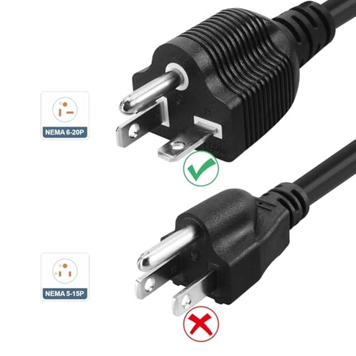 6-Feet (1.8Meter) 20 Amp-250 Volt Nema 6-20P Extension Cord, 12AWG Nema 6-20 Heavy Duty Extension Cable, Nema 6-15/20R T-Blade Cord with Red Indicator Light, Black Color for Air Conditioner Etc. by Plugrand - Image 4
