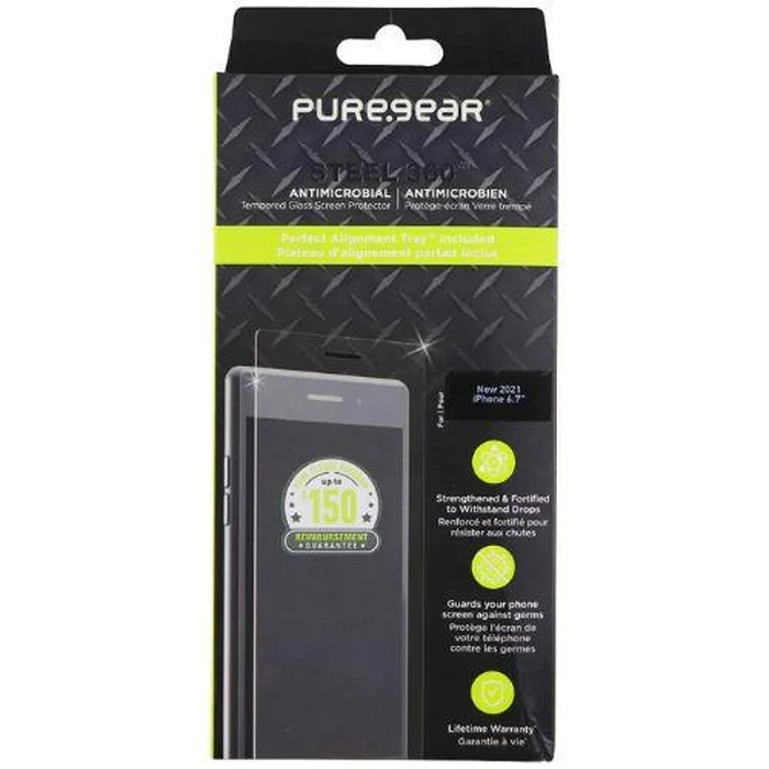 PureGear Steel 360 Tempered Glass Screen Protector for iPhone 13 Pro Max - Clear by PureGear - Refurbished - Brand New condition - US$21.78