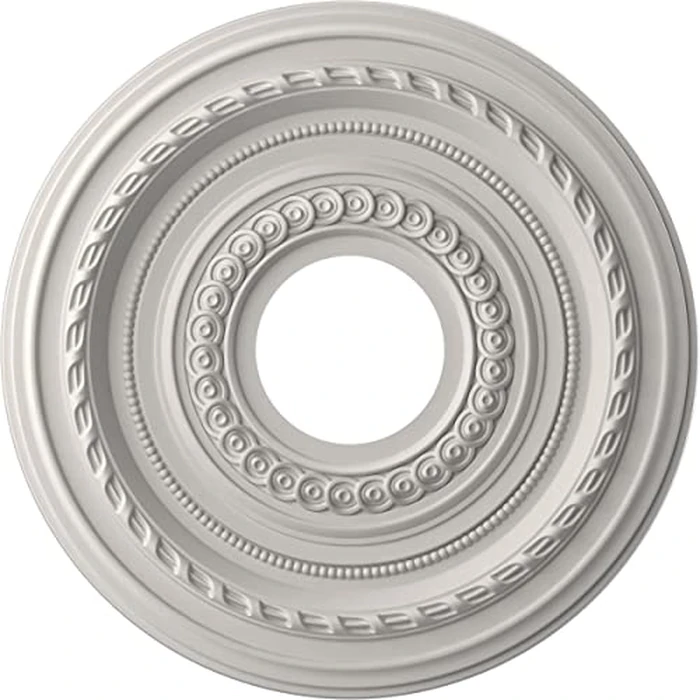 Ekena Millwork CMP13COGBW Cole Thermoformed PVC Ceiling Medallion (Fits Canopies up to 4 1/4"), 13"OD x 3 1/2"ID x 3/4"P, UltraCover Satin Blossom White by Ekena Millwork - Used - Very Good condition - US$16.98