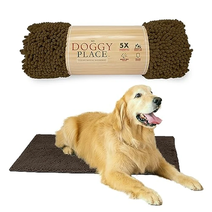 My Doggy Place - Ultra Absorbent Microfiber Dog Door Mat, Durable, Quick Drying, Washable, Prevent Mud Dirt, Keep Your House Clean (Brown, Large) - 36 x 26 inch by My Doggy Place - Used - Very Good condition