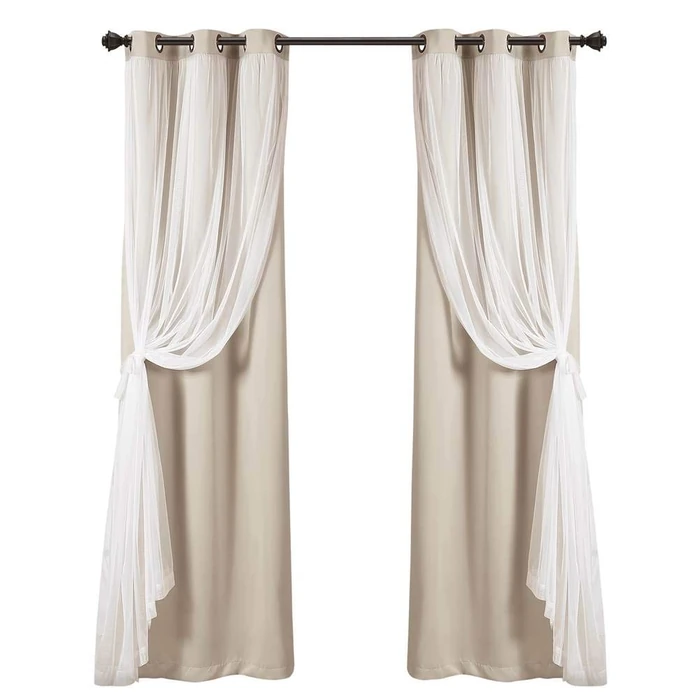 Lush Decor Sheer Grommet Curtains With Insulated Blackout Lining, Window Curtain Panels, Pair, 38"W x 108"L, Wheat - Curtain With Sheer Overlay, Elegant Blackout Curtains for Bedroom by Lush Decor - Used - Very Good condition - US$34.10