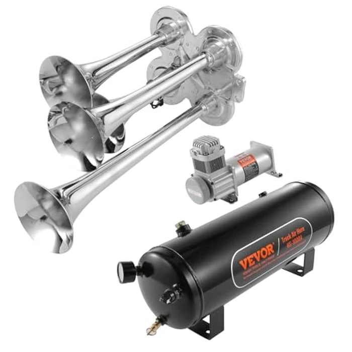 VEVOR Train Horns Kit, 4 Trumpet Air Horn Kit, 150dB Train Horns for Pickup Trucks, 12V 160 psi Air Compressor 2.6 Gal/10 L Tank with Gauge for Any 12V Vehicle Car Truck Train Van Boat by VEVOR - Image 9