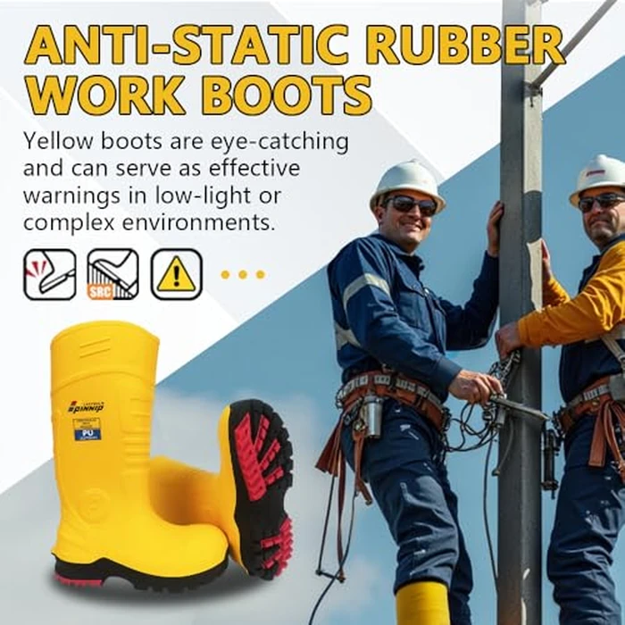 P OCIO PINNIP Steel Toe Rubber Work Boots - Slip Resistant Waterproof Anti-static Rain Boots For Men and Women（Yellow, Unisex, Women 7/Men 5） by P OCIO PINNIP - Image 4