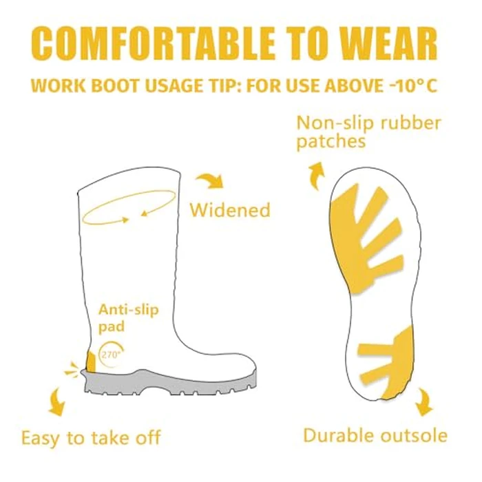 P OCIO PINNIP Steel Toe Rubber Work Boots - Slip Resistant Waterproof Anti-static Rain Boots For Men and Women（Yellow, Unisex, Women 7/Men 5） by P OCIO PINNIP - Image 6