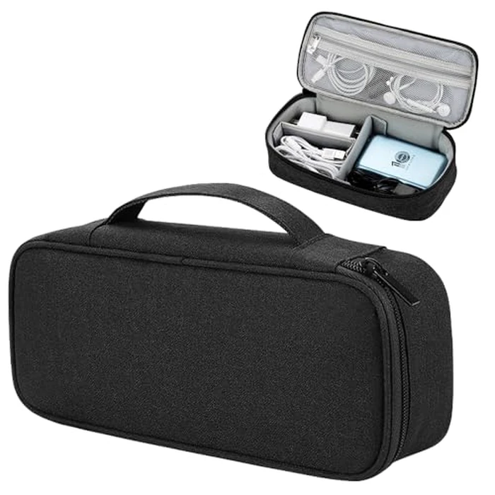 Teskyer Tech Organizer Pouch - Portable Waterproof Electronics Bag with Compartments for Cables, Chargers, Earbuds & Phone (Black) by Teskyer - Used - Very Good condition - US$8.90