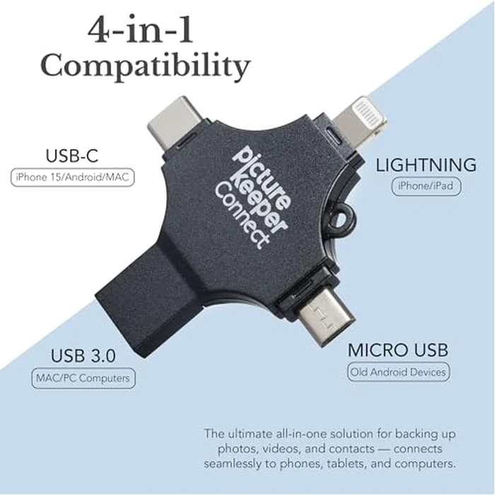 Picture Keeper Connect for iPhone, Android, USB-C, PC & Mac - 32GB USB Backup for Photos, Videos, Contacts, Flash Drive Memory Backup - 32GB, Silver by Picture Keeper - Image 2