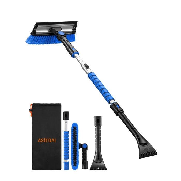 AstroAI 47.2" Ice Scrapers for Car Windshield, 3 in 1 Sturdy Snow Brush with Squeegee, 10 Adjustable Length Settings, Extendable Aluminum Handle, 180 degrees Pivoting Snow Scraper for Car, Truck, SUV(Blue) by AstroAI - Used - Very Good condition - US$22.71