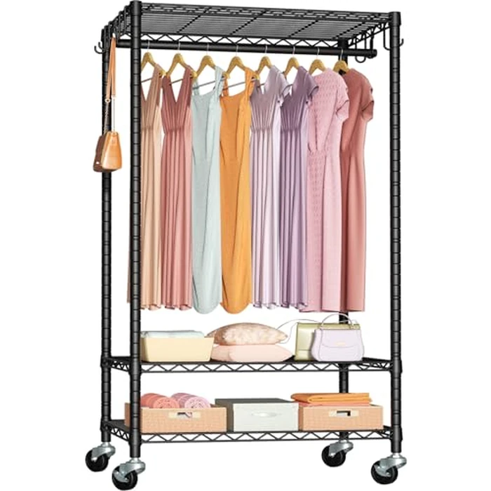 FUTASSI P6 Rolling Clothes Rack Heavy Duty, Clothing Racks for Hanging Clothes, Freestanding Garment Rack with Wheels, Portable Closet Rack Max Load 380 LBS, 35.5'' W x 14'' D x 74.6'' H, Black by FUTASSI - Image 1