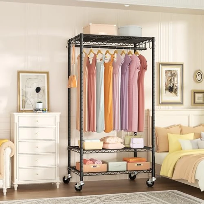 FUTASSI P6 Rolling Clothes Rack Heavy Duty, Clothing Racks for Hanging Clothes, Freestanding Garment Rack with Wheels, Portable Closet Rack Max Load 380 LBS, 35.5'' W x 14'' D x 74.6'' H, Black by FUTASSI - Image 2