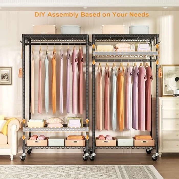 FUTASSI P6 Rolling Clothes Rack Heavy Duty, Clothing Racks for Hanging Clothes, Freestanding Garment Rack with Wheels, Portable Closet Rack Max Load 380 LBS, 35.5'' W x 14'' D x 74.6'' H, Black by FUTASSI - Image 4
