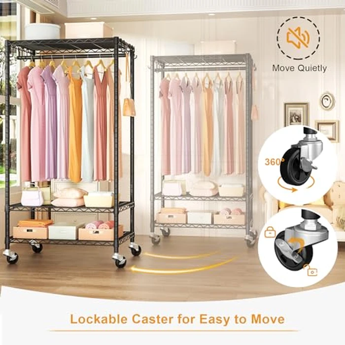 FUTASSI P6 Rolling Clothes Rack Heavy Duty, Clothing Racks for Hanging Clothes, Freestanding Garment Rack with Wheels, Portable Closet Rack Max Load 380 LBS, 35.5'' W x 14'' D x 74.6'' H, Black by FUTASSI - Image 5
