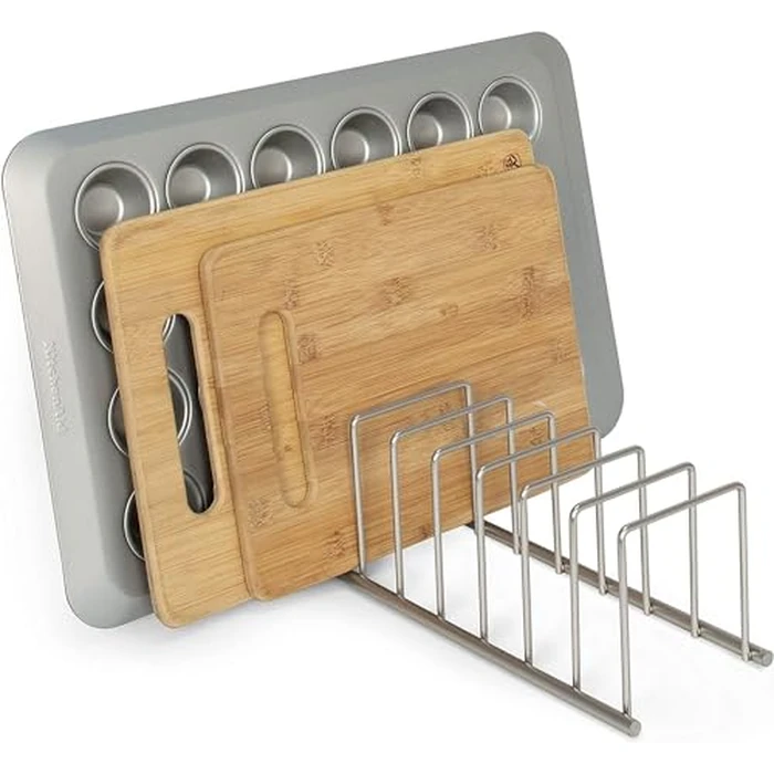 Spectrum Diversified Euro Kitchen Lid Organizer for Plates, Cutting Boards, Bakeware, Cooling Racks, Pots & Pans, Serving Trays, and Reusable Containers, Satin Nickel by Spectrum - Image 3