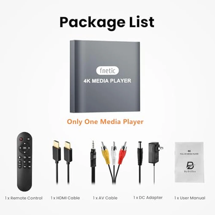 4K HD Digital Media Player, TV MP4 Video Player for USB Drive/Micro SD Card, Auto Playback, Digital Signage, H.265/HEVC, Optical/HDMI/AV Output, Grey by fnetic - Image 8