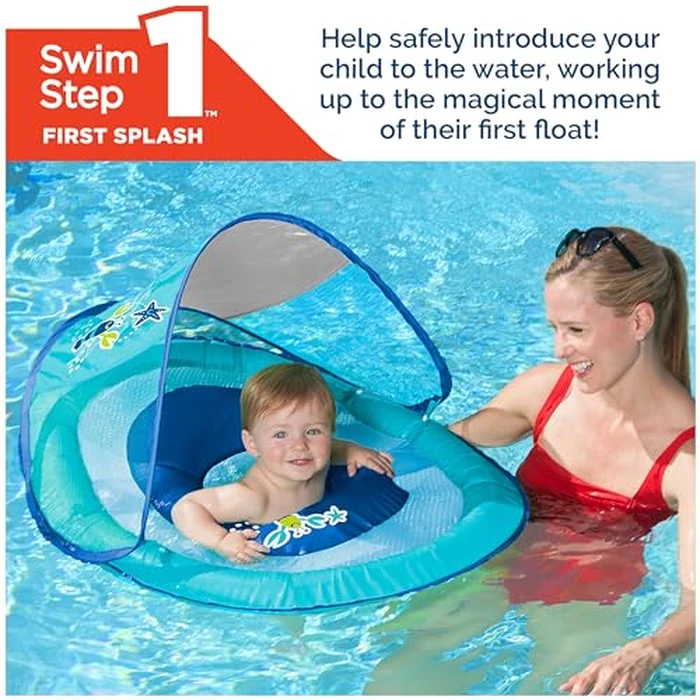 SwimWays Baby Spring Float, Baby Pool Float with Canopy, Swim Training PFD, Swimming Pool Accessories for Babies and Toddlers 9-24 Months, Blue Lobster by SwimWays - Image 5