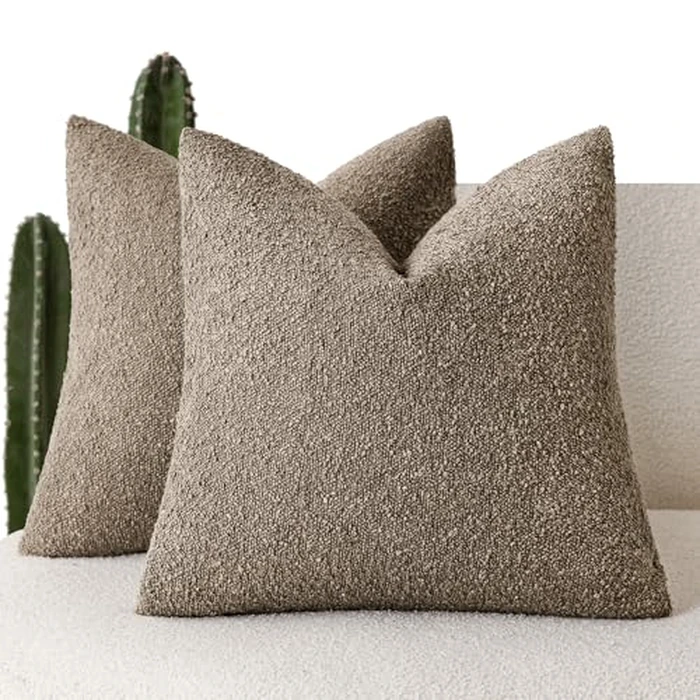 Foindtower Pack of 2 Textured Boucle Throw Pillow Covers Accent Solid Decorative Pillow Cases Cozy Woven Couch Cushion Case for Chair Sofa Bedroom Living Room Home Decor 20x20 Inch Light Brown by Foindtower - Used - Good condition - CA$28.89