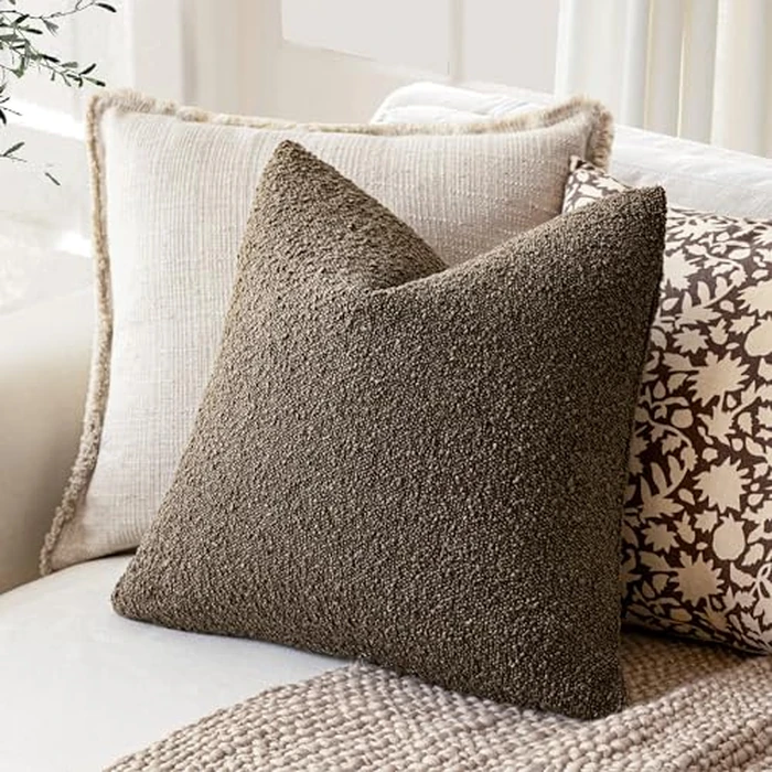 Foindtower Pack of 2 Textured Boucle Throw Pillow Covers Accent Solid Decorative Pillow Cases Cozy Woven Couch Cushion Case for Chair Sofa Bedroom Living Room Home Decor 20x20 Inch Light Brown by Foindtower - Image 6