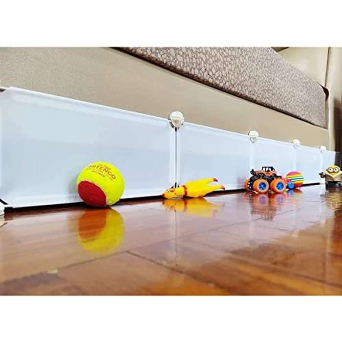 QIYIHOME Under Bed Blocker for Pets, Gap Bumper for Under Bed, Stop Things Going Under Bed or Sofa Couch, Toys Blocker for Cats Dogs, Easy to Install, Total 7" Height 90" Length, White by QIYIHOME - Used - Good condition - CA$26.19