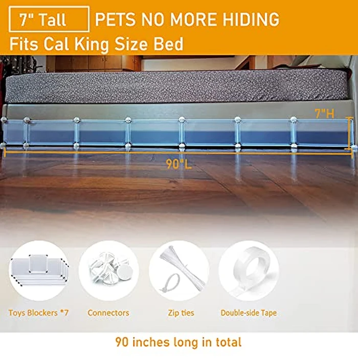 QIYIHOME Under Bed Blocker for Pets, Gap Bumper for Under Bed, Stop Things Going Under Bed or Sofa Couch, Toys Blocker for Cats Dogs, Easy to Install, Total 7" Height 90" Length, White by QIYIHOME - Image 2