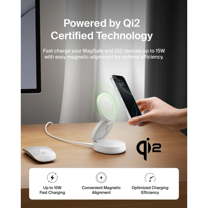 Belkin MagSafe Charger Compatible, 3-in-1 Qi2 Wireless Charging Station 15W, Convertible Wireless Charger for iPhone 17, Apple Watch, AirPods, Portable Phone Stand for Travel w/ 36W Adapter - White by Belkin - Image 4