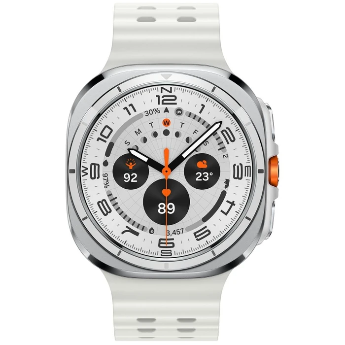 Galaxy Watch Ultra (2025) - 64GB - 47mm - Titanium White Titanium Case with White Hydrogenated Nitrile Butadiene Rubber Marine Band - S/M/L Size by Samsung - Image 1