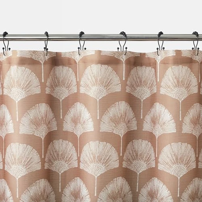 Indigo Road by Egypt Sherrod Meru Fan Leaf Block Print Shower Curtain, Terracotta, 70" W x 72" L by Indigo Road by Egypt Sherrod - Image 2