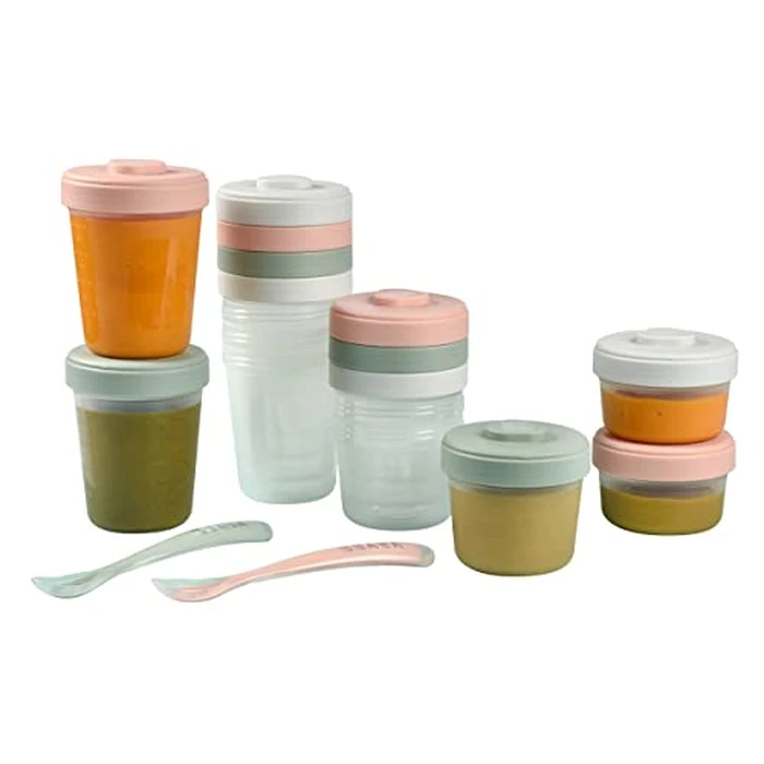 BEABA Clip Containers Set of 12 + 2 Spoons, Toddler Snack and Baby Food Storage Containers with Air Tight Lids, Writable Surface, Baby Travel Essential, (Eucalyptus) by Béaba - Image 4