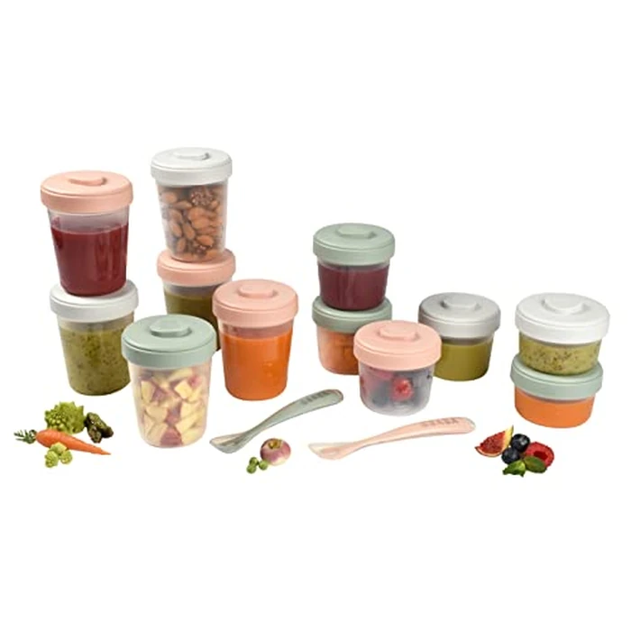 BEABA Clip Containers Set of 12 + 2 Spoons, Toddler Snack and Baby Food Storage Containers with Air Tight Lids, Writable Surface, Baby Travel Essential, (Eucalyptus) by Béaba - Image 5