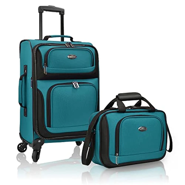U.S. Traveler Rio Lightweight Softside Rolling Carry-on Suitcase, 4-Wheel Set, Teal by U.S. Traveler - Used - Like New condition - US$72.28