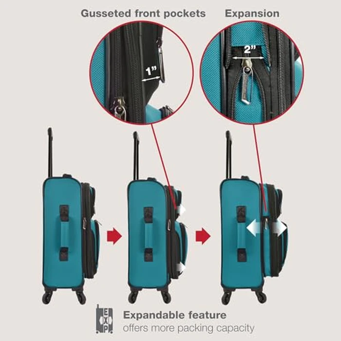 U.S. Traveler Rio Lightweight Softside Rolling Carry-on Suitcase, 4-Wheel Set, Teal by U.S. Traveler - Image 5