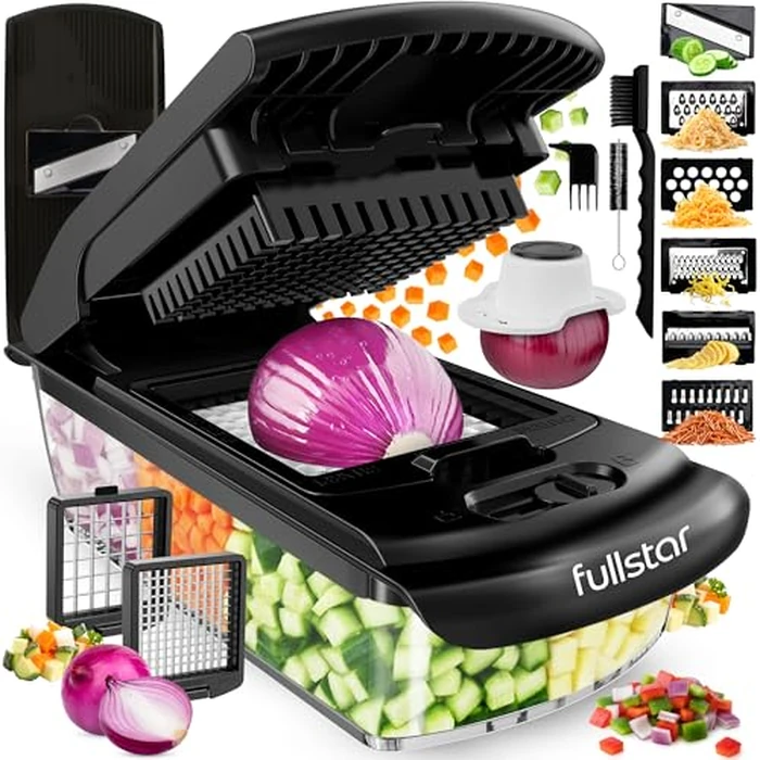 Fullstar Vegetable Chopper & Mandoline Slicer - Julienne Cutter Dicer Grater for Food Veggie Onion Cucumber Tomato Salad Potato Cheese - Kitchen Essentials & Gadgets (PRO 8-in-1, Black) by fullstar - Used - Like New condition - CA$42.74
