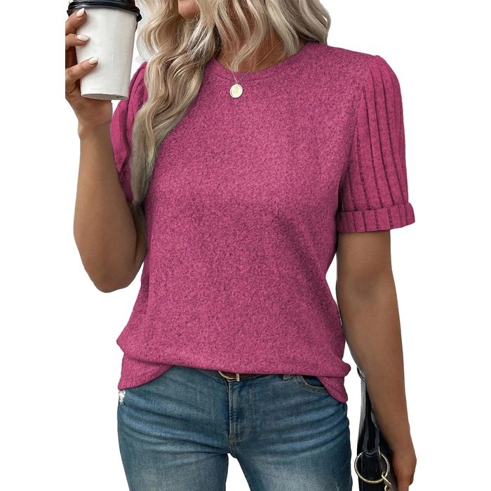SHEWIN Womens Short Sleeve Round Neck Summer Tops 2026 Fashion Trendy Casual Loose Fit Summer T Shirts Tee Blouses, M, Bright Pink by SHEWIN - Used - Like New condition - US$12.02