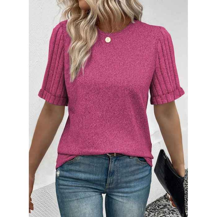 SHEWIN Womens Short Sleeve Round Neck Summer Tops 2026 Fashion Trendy Casual Loose Fit Summer T Shirts Tee Blouses, M, Bright Pink by SHEWIN - Image 2