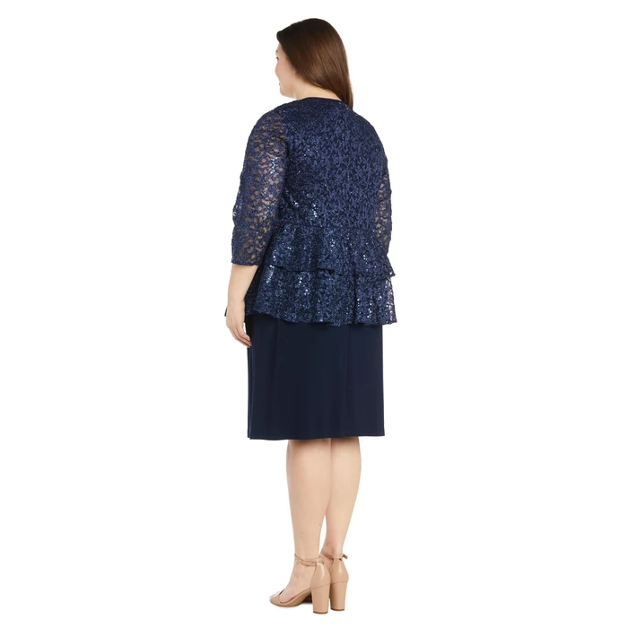 R&M Richards Women's Elegant Sheath Ensemble W/Tiered Glitter Lace Jacket - Formal Evening Wear, Wedding Guest Navy by R&M Richards - Image 3