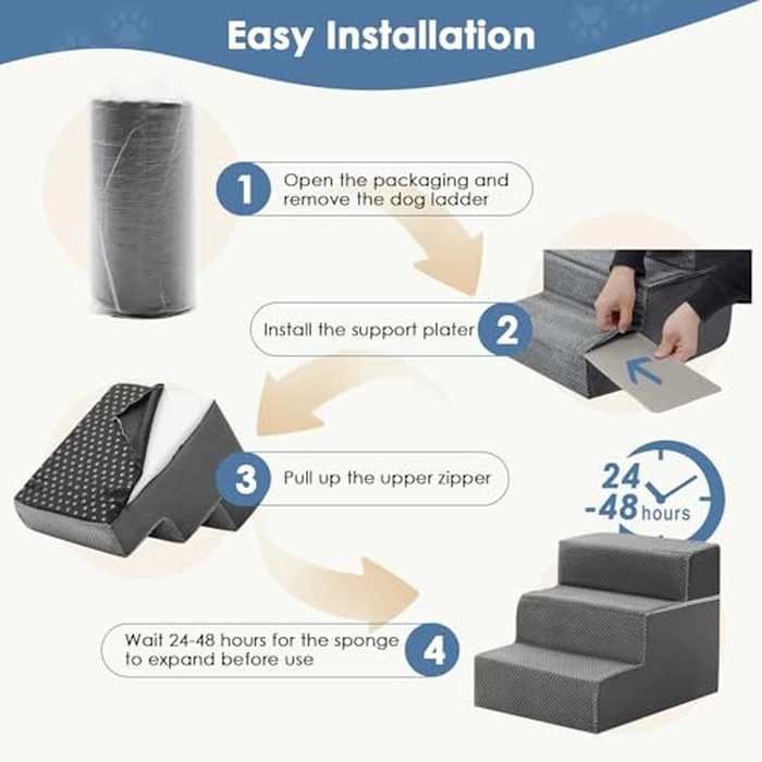 DUMOS Dog Stairs for Small and Medium Dogs, 3-Step Pet Steps with High-Density Foam, Indoor Non-Slip Pet Ramp for Puppy and Older Dogs Cats, Dog Bed Stairs for Couch and Sofa, Grey by DUMOS - Image 6