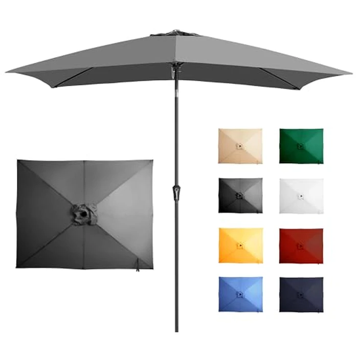 Ayge 6.5x10FT Rectangular Patio Umbrella Outdoor Table Umbrella w/Push Button Tilt & Crank Rectangle Market Umbrella UV Protection for Garden,Deck,Lawn,Yard & Pool,Grey by Ayge - Used - Like New condition