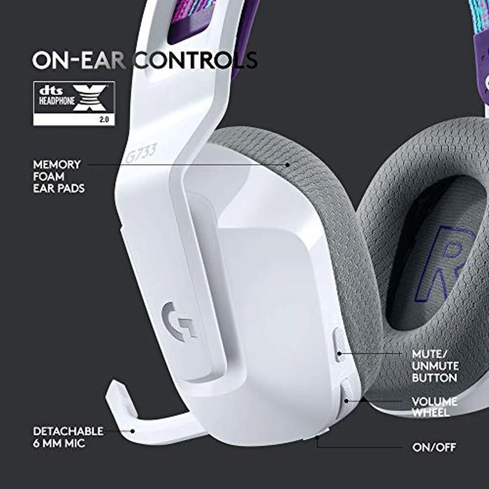 Logitech G733 Lightspeed Wireless Gaming Headset with Suspension Headband, LIGHTSYNC RGB, Blue VO!CE mic Technology and PRO-G Audio Drivers - White by Logitech G - Image 5
