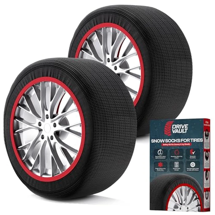 DRIVE VAULT Snow Socks for Tires | Alternative for Tire Snow Chains | Ultra Grip Series | Reusable Snow Traction Device for Passenger Cars SUVs Trucks Winter Emergency Accessory | Safe Winter Driving by DRIVE VAULT - Image 1