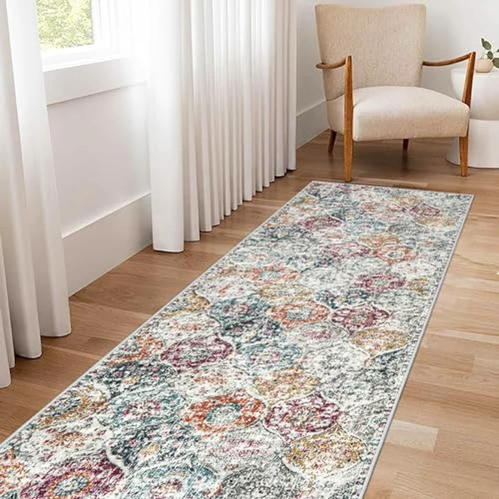Lahome Moroccan Trellis Hallway Runner Rug, 2x6 Kitchen Runner Rugs Non Skid Washable, Vintage Laundry Room Rug Ultra-Thin Long Carpet for Bathroom Bedroom Entryway Elise, Aqua/Multi by Lahome - Used - Like New condition - US$29.87
