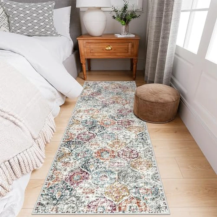 Lahome Moroccan Trellis Hallway Runner Rug, 2x6 Kitchen Runner Rugs Non Skid Washable, Vintage Laundry Room Rug Ultra-Thin Long Carpet for Bathroom Bedroom Entryway Elise, Aqua/Multi by Lahome - Image 4