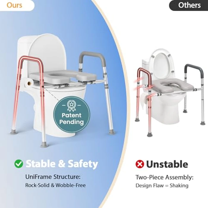 Loyoda Toilet Seat Risers for Seniors, Raised Toilet Seat with Padded Handles & Seat, 400 LBS Raised Toilet Seat with Adjustable Height & Width for Pregnant, Disabled, Handicapped,(Gray) by Loyoda - Image 5