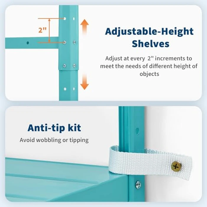 GarveeLife 5-Shelf Shelving, Storage Shelves Metal Bookshelves, Adjustable Garage Shelving Heavy Duty Storage Rack Pantry Shelf Kitchen Shelving, 68’’H X35’’W X12’’D，Green by GarveeLife - Image 8