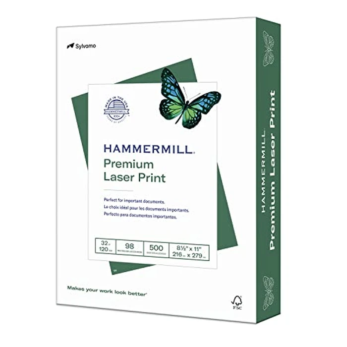 Hammermill Printer Paper, Premium Laser Print 32 lb, 8.5 x 11-98 Bright, Made in The USA, 104646R - 1 Ream (500 Sheets) by Hammermill - Image 1