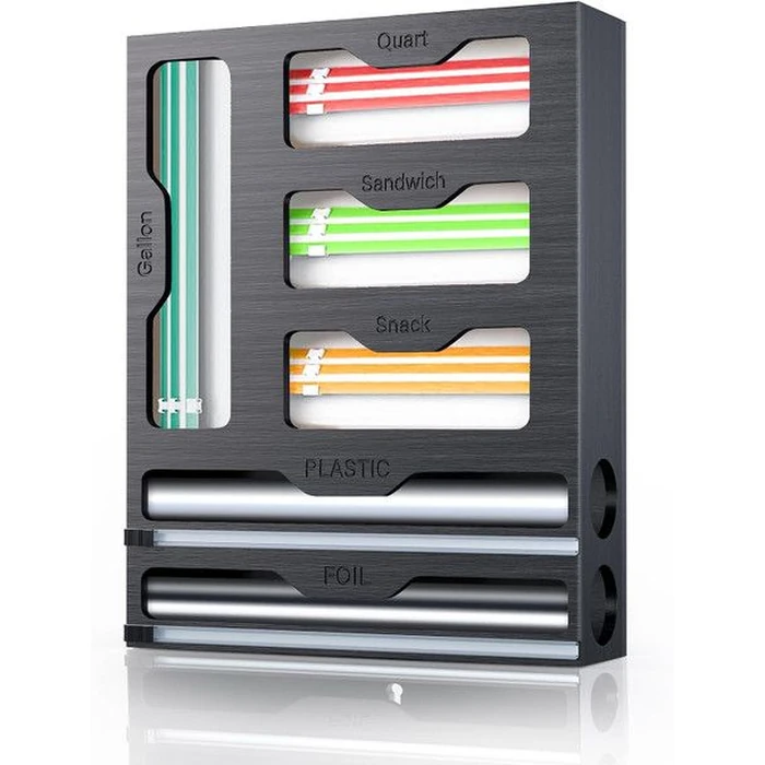 KOCWELL Bag Organizer and Plastic Wrap Dispenser with Cutter - Black by KOCWELL - Refurbished - Excellent condition